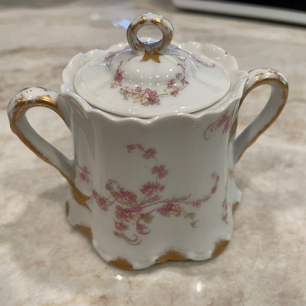 Vintage Haviland Limoges Pink floral covered sugar bowl